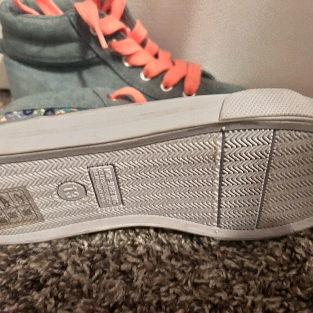 Colorful High-Top Sneakers with Orange Laces